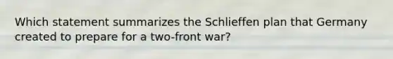 Which statement summarizes the Schlieffen plan that Germany created to prepare for a two-front war?