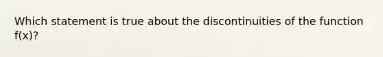 Which statement is true about the discontinuities of the function f(x)?