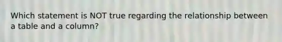 Which statement is NOT true regarding the relationship between a table and a column?