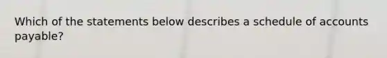 Which of the statements below describes a schedule of accounts payable?