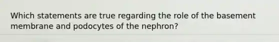 Which statements are true regarding the role of the basement membrane and podocytes of the nephron?