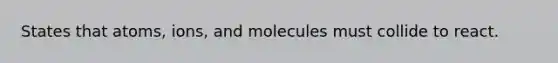 States that atoms, ions, and molecules must collide to react.