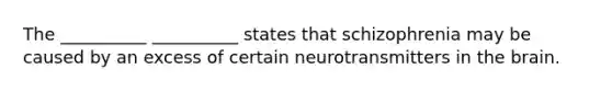 The __________ __________ states that schizophrenia may be caused by an excess of certain neurotransmitters in the brain.