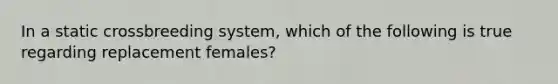 In a static crossbreeding system, which of the following is true regarding replacement females?