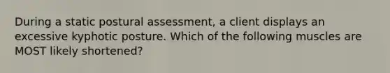 During a static postural assessment, a client displays an excessive kyphotic posture. Which of the following muscles are MOST likely shortened?