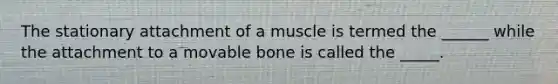 The stationary attachment of a muscle is termed the ______ while the attachment to a movable bone is called the _____.