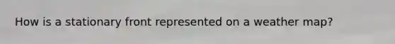 How is a stationary front represented on a weather map?