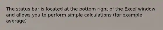 The status bar is located at the bottom right of the Excel window and allows you to perform simple calculations (for example average)