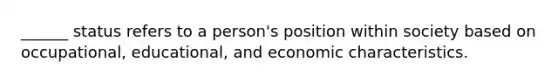 ______ status refers to a person's position within society based on occupational, educational, and economic characteristics.