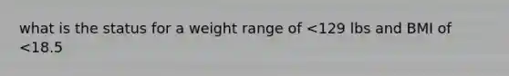 what is the status for a weight range of <129 lbs and BMI of <18.5