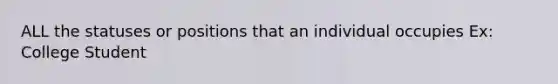 ALL the statuses or positions that an individual occupies Ex: College Student