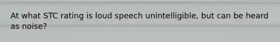 At what STC rating is loud speech unintelligible, but can be heard as noise?