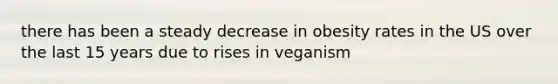 there has been a steady decrease in obesity rates in the US over the last 15 years due to rises in veganism