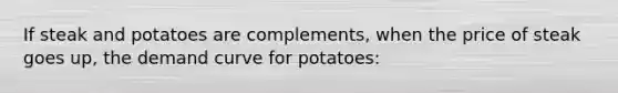 If steak and potatoes are complements, when the price of steak goes up, the demand curve for potatoes: