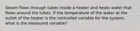 Steam flows through tubes inside a heater and heats water that flows around the tubes. If the temperature of the water at the outlet of the heater is the controlled variable for the system, what is the measured variable?