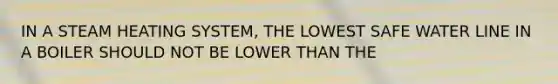 IN A STEAM HEATING SYSTEM, THE LOWEST SAFE WATER LINE IN A BOILER SHOULD NOT BE LOWER THAN THE