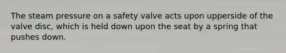 The steam pressure on a safety valve acts upon upperside of the valve disc, which is held down upon the seat by a spring that pushes down.