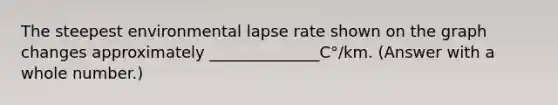 The steepest environmental lapse rate shown on the graph changes approximately ______________C°/km. (Answer with a whole number.)