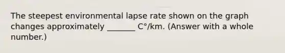 The steepest environmental lapse rate shown on the graph changes approximately _______ C°/km. (Answer with a whole number.)