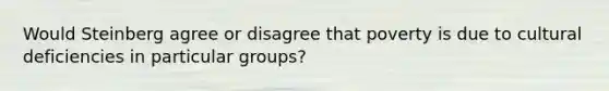 Would Steinberg agree or disagree that poverty is due to cultural deficiencies in particular groups?