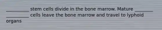 __________ stem cells divide in the bone marrow. Mature ________ __________ cells leave the bone marrow and travel to lyphoid organs