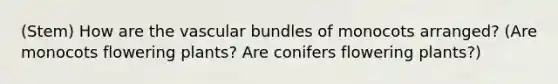 (Stem) How are the vascular bundles of monocots arranged? (Are monocots flowering plants? Are conifers flowering plants?)