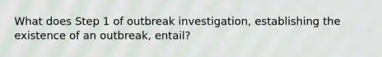 What does Step 1 of outbreak investigation, establishing the existence of an outbreak, entail?