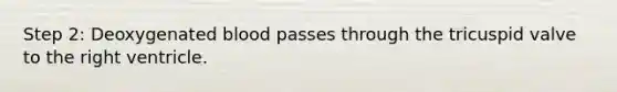 Step 2: Deoxygenated blood passes through the tricuspid valve to the right ventricle.