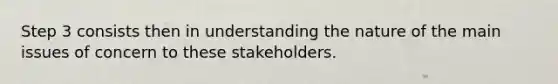 Step 3 consists then in understanding the nature of the main issues of concern to these stakeholders.