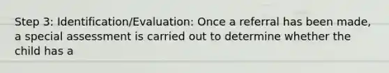 Step 3: Identification/Evaluation: Once a referral has been made, a special assessment is carried out to determine whether the child has a