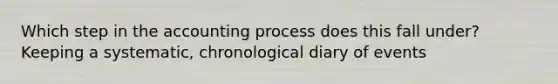 Which step in the accounting process does this fall under? Keeping a systematic, chronological diary of events