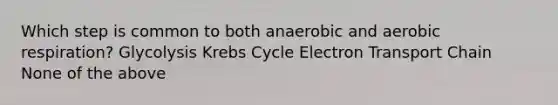 Which step is common to both anaerobic and aerobic respiration? Glycolysis Krebs Cycle Electron Transport Chain None of the above