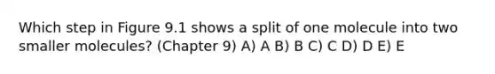 Which step in Figure 9.1 shows a split of one molecule into two smaller molecules? (Chapter 9) A) A B) B C) C D) D E) E