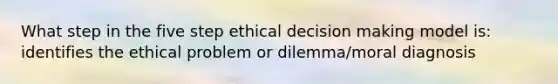 What step in the five step ethical decision making model is: identifies the ethical problem or dilemma/moral diagnosis