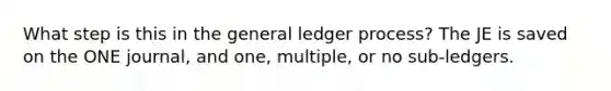 What step is this in the general ledger process? The JE is saved on the ONE journal, and one, multiple, or no sub-ledgers.