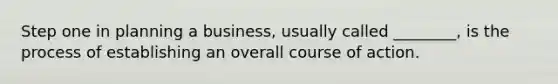 Step one in planning a business, usually called ________, is the process of establishing an overall course of action.