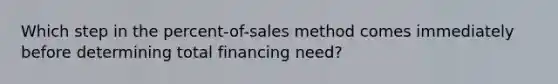 Which step in the percent-of-sales method comes immediately before determining total financing need?