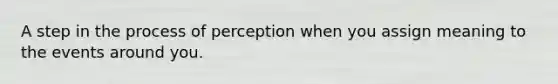 A step in the process of perception when you assign meaning to the events around you.