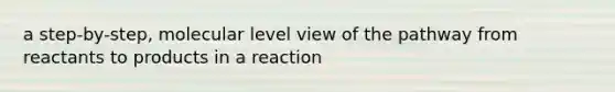 a step-by-step, molecular level view of the pathway from reactants to products in a reaction