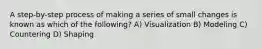 A step-by-step process of making a series of small changes is known as which of the following? A) Visualization B) Modeling C) Countering D) Shaping