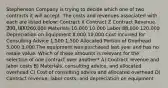 Stephenson Company is trying to decide which one of two contracts it will accept. The costs and revenues associated with each are listed below: Contract X Contract Z Contract Revenue 200,000260,000 Materials 10,000 10,000 Labor 88,000 120,000 Depreciation on Equipment 8,000 10,000 Cost Incurred for Consulting Advice 1,500 1,500 Allocated Portion of Overhead 5,000 3,000 The equipment was purchased last year and has no resale value. Which of these amounts is relevant for the selection of one contract over another? A) Contract revenue and labor costs B) Materials, consulting advice, and allocated overhead C) Cost of consulting advice and allocated overhead D) Contract revenue, labor costs, and depreciation on equipment