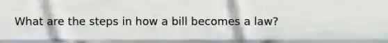 What are the steps in <a href='https://www.questionai.com/knowledge/k7AV00XbqE-how-a-bill-becomes-a-law' class='anchor-knowledge'>how a bill becomes a law</a>?