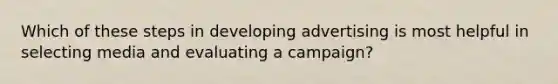 Which of these steps in developing advertising is most helpful in selecting media and evaluating a campaign?