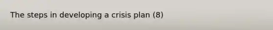 The steps in developing a crisis plan (8)