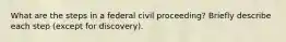 What are the steps in a federal civil proceeding? Briefly describe each step (except for discovery).