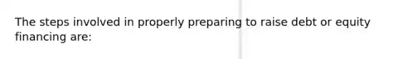 The steps involved in properly preparing to raise debt or equity financing are: