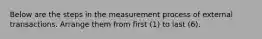 Below are the steps in the measurement process of external transactions. Arrange them from first (1) to last (6).