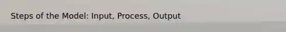 Steps of the Model: Input, Process, Output