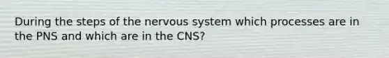 During the steps of the <a href='https://www.questionai.com/knowledge/kThdVqrsqy-nervous-system' class='anchor-knowledge'>nervous system</a> which processes are in the PNS and which are in the CNS?