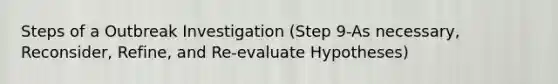 Steps of a Outbreak Investigation (Step 9-As necessary, Reconsider, Refine, and Re-evaluate Hypotheses)